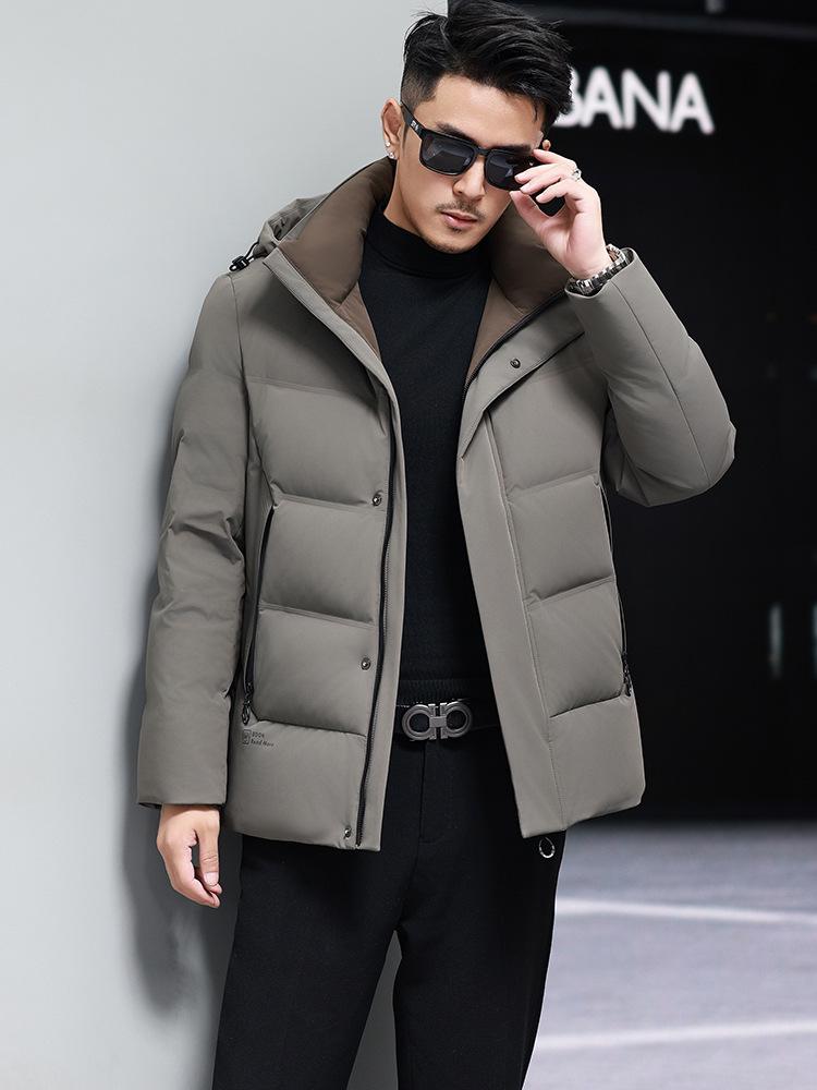 Men's Winter Down Jacket with Detachable Hood - Thick, Warm Business Casual Outerwear for Middle-Aged and Elderly.