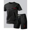 Herren Sommer T-Shirt und Shorts Set Lässige Entspannte Passform Sportliches Rundhals Kurzarm T-Shirt Paris Buchstaben Druck Zweiteiliges Set