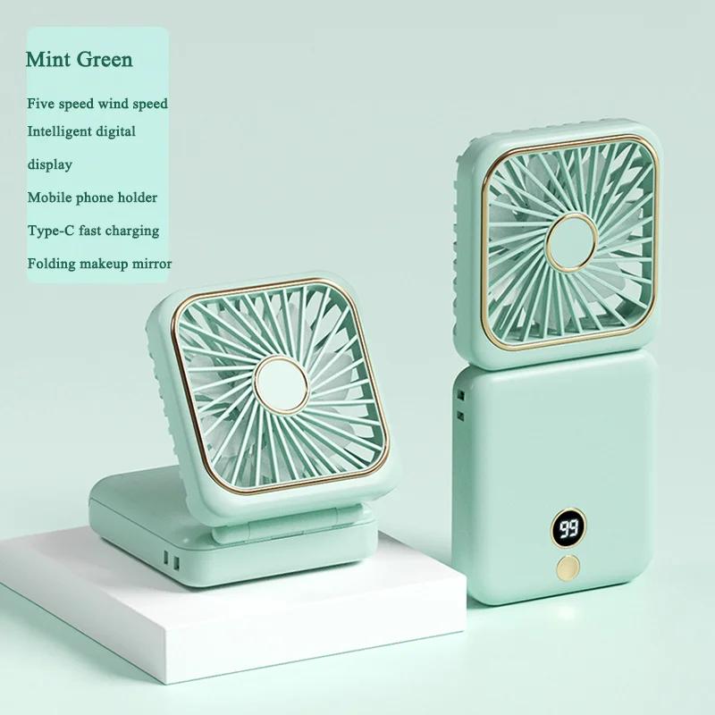 3-in-1 Mini Portable Fan Hanging Neck Fan Handheld Fan & Foldable Mirror with Power Bank, Silent Fan Compact & Portable for Summer Sports