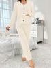 European & American Plus Size Women's Solid Color Ribbed Button Pocket Two-Piece Casual Set for Autumn & Winter