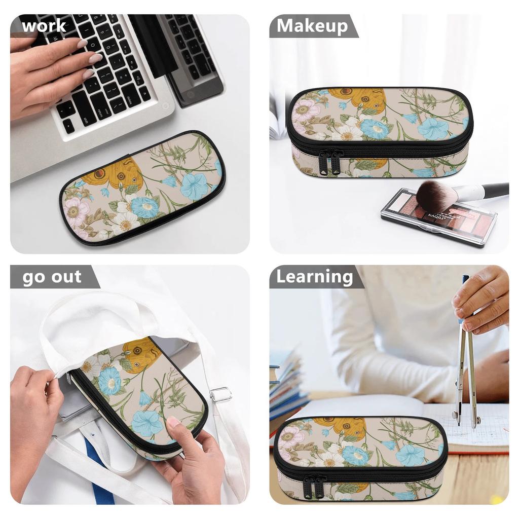 Pen Case Scratch Resistant Polyester Organized Storage Smooth Zipper with Mesh Pocket Removable Divider and Pen Slots for Students