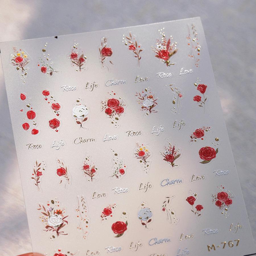 

ТЕНЗОР Матовые 3D Корейские Наклейки для Ногтей с Цветами - Самоклеящиеся, Серия Горячего Тиснения M-767