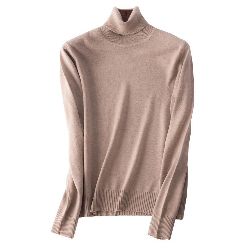 Women's Autumn Winter Korean Style High Neck Knit Sweater Long Sleeve Solid Color Loose Base Layer Pullover