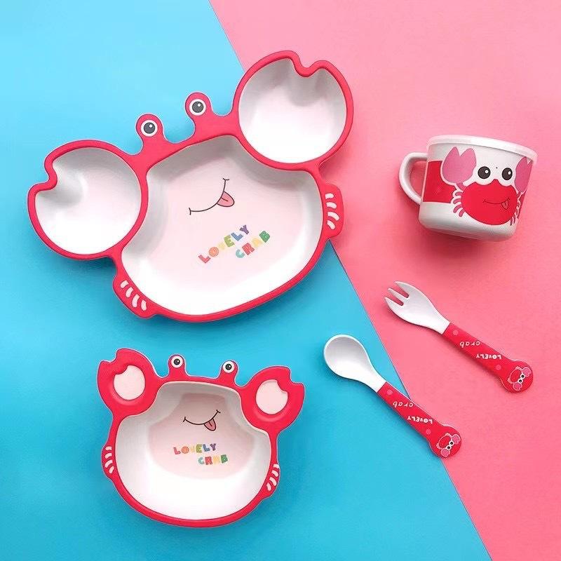 Cartoon cute bamboo fiber children's tableware set animal household baby auxiliary food bowls divided plate eco friendly dishset