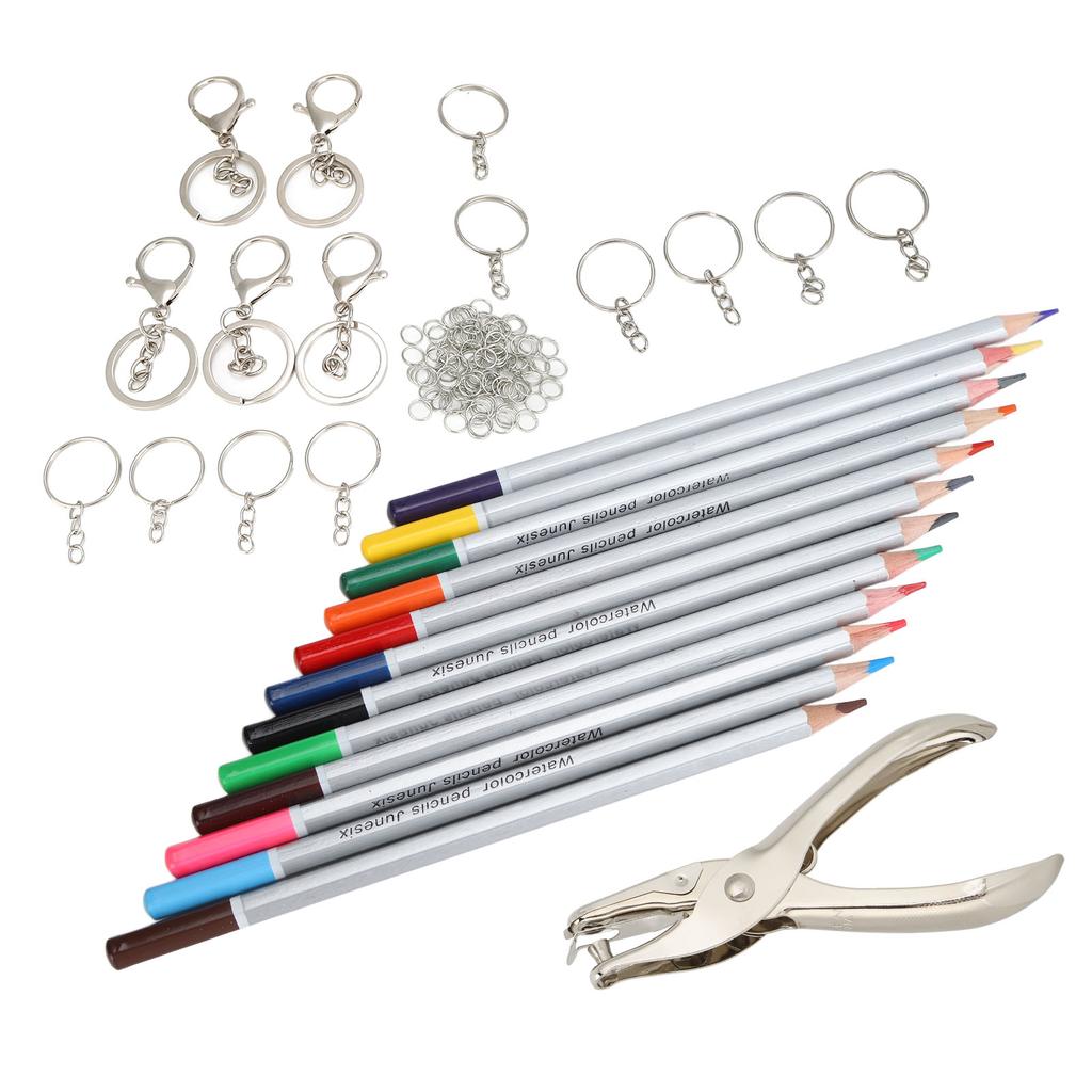 Keychain Craft Set Complete DIY Keychain Tools with Colored Pencils Hole Punch for DIY Craft Toys Gifts