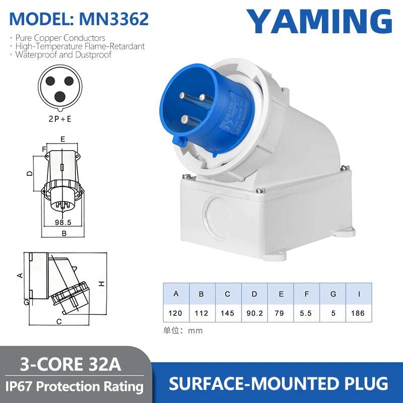 Waterproof IP67 Reverse Industrial Plug Aviation Socket Three-Phase 16/32A Connector 3-Pin 4-Pin 5-Pin Concealed Flush