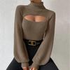 Moda Dolcevita Hollow Outwear Top Autunno/Inverno Manica Lunga Tinta Unita Pullover Casual Spesso Slim Sexy Maglione Sueter