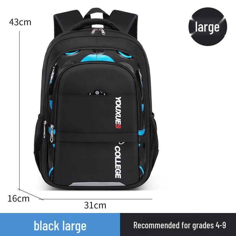 Boys' Water-Repellent Multi-Compartment Backpack, Large Capacity, Double Shoulder, for Grades 3-6 & Junior High.