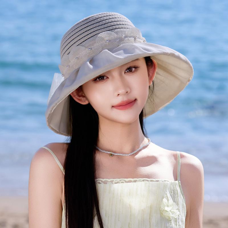 Summer Sun Protection Wide Brim Straw Hat With Breathable Lace And Adjustable Fit For Women