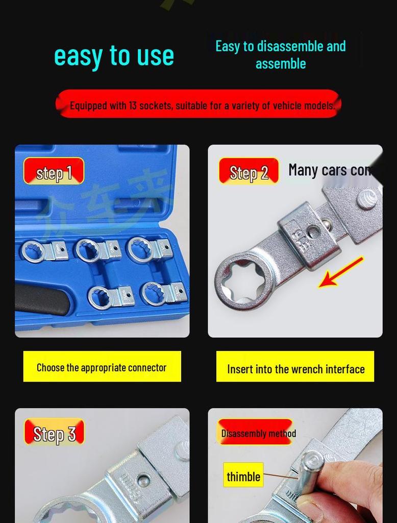 15-Piece Adjustable Engine Belt Wrench and Pulley Tensioner Tool Set for Auto Repair