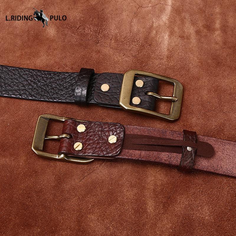 Retro Embossed Cowhide Leather Belt Men's Genuine Leather Trendy Versatile Casual Jeans Belt