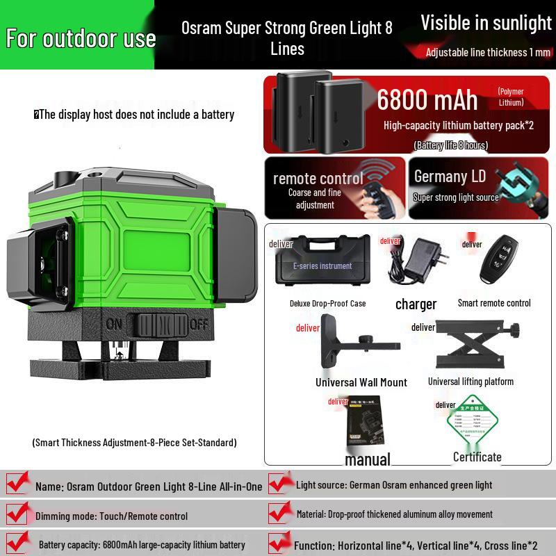 High-Precision 12-Line Green Laser Level with Auto-Leveling for Outdoor Use