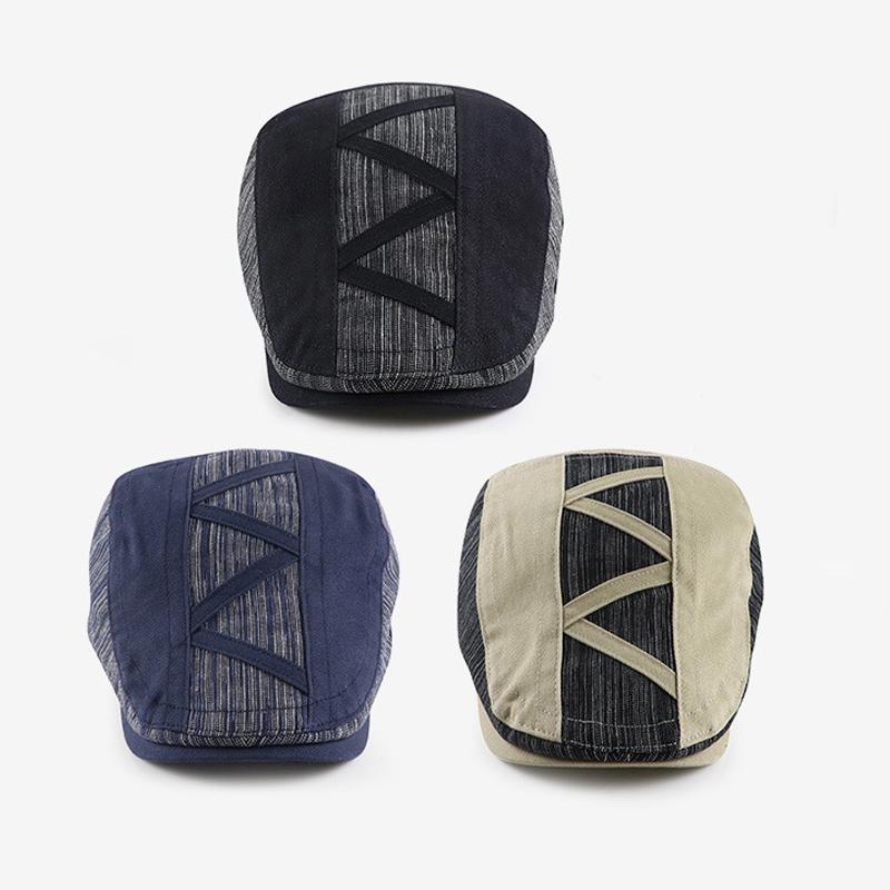 Spring Men Peaked Cap Stitching Striped Cap Outdoor Sunshade Forward Cap