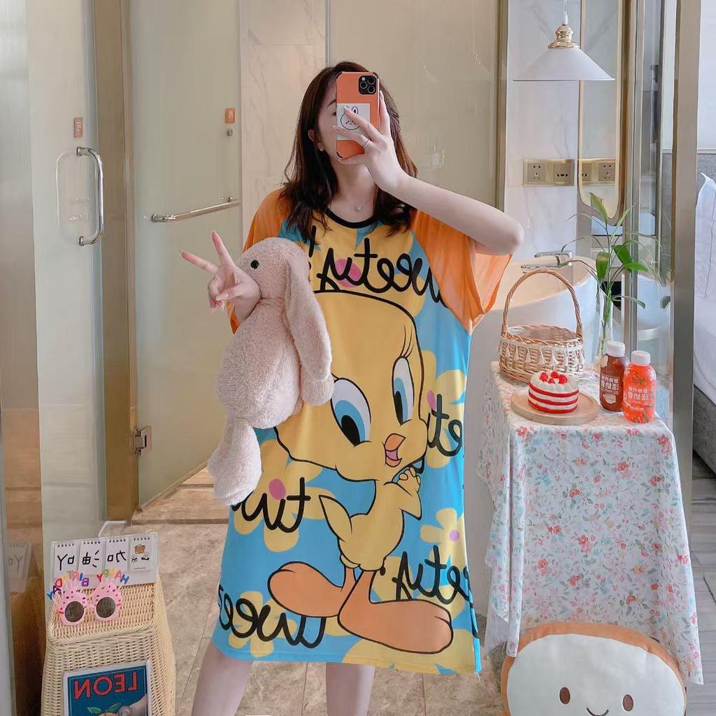 Women's Cute Summer Cartoon Pajamas: Loose Nightgown Homewear