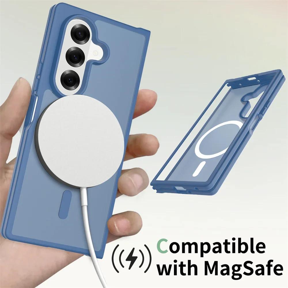 Luxury Frosted Clear Magnetic Case For Samsung Galaxy Z Fold 7 6 Matte Skin Feel For Magsafe Wireless Charging Protective Cover
