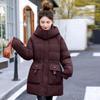 Mittellanger Baumwollmantel für Damen, Taillenbetonender Baumwollmantel, Verdickter Winter-Baumwollmantel