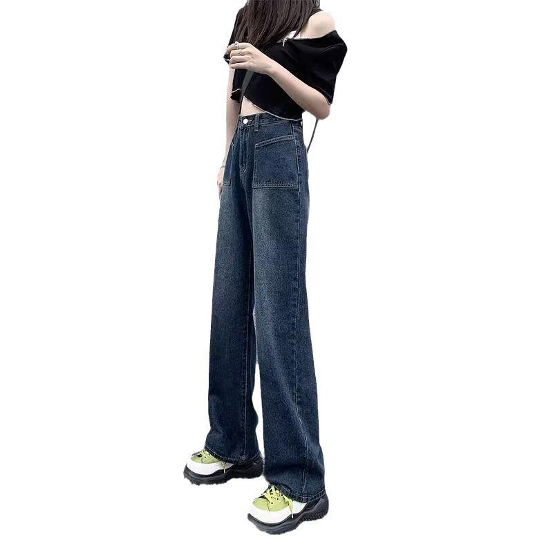 American Wide Leg Jeans Women Spring High Waist Slim Loose Floor Length Straight Trousers
