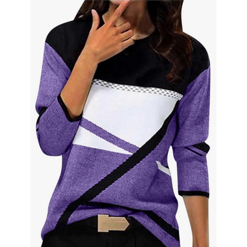 Wiosenne i jesienne T-shirty damskie z okrągłym dekoltem, z nadrukiem w 3D w modny, swobodny sposób, z długim rękawem