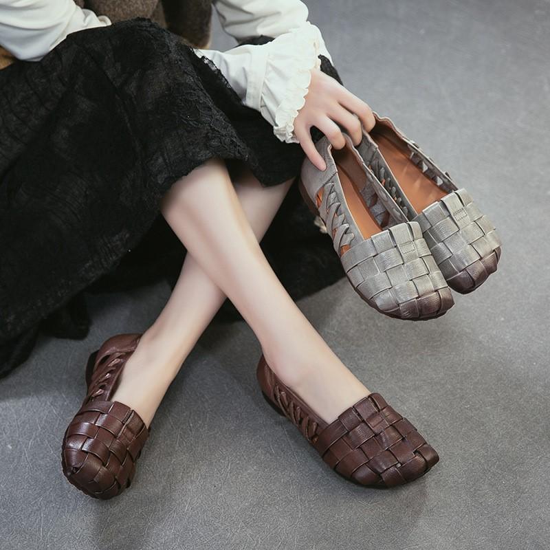 Johnature Genuine Leather Breathable Soft Soft Flat Sandals Lightweight And Comfortable Women's Slip-on Shoes