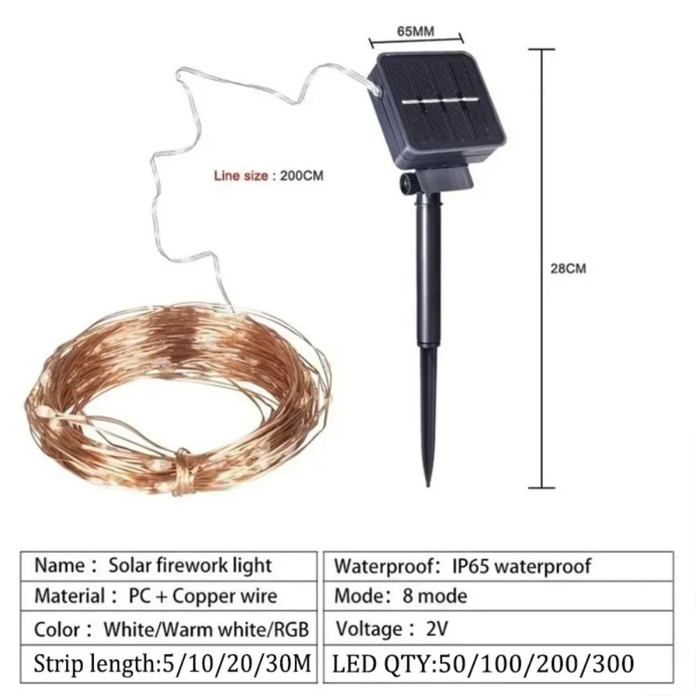 Solar String Lights Outdoor 5m/10m/20m/30m Fairy Lights  with 8 Modes Copper Wire Lights for Garden Decorations Yard Wedding