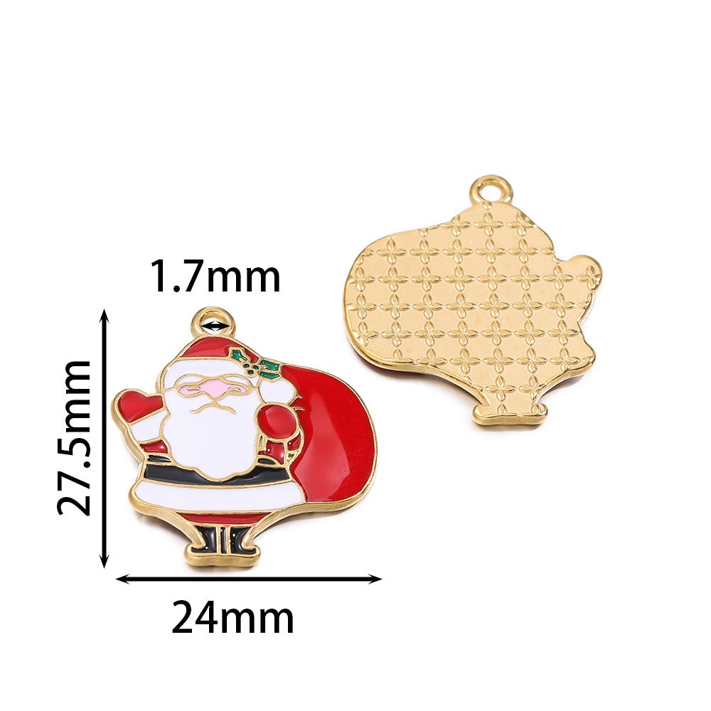 1pcs Stainless Steel Christmas Charms Gold Color Santa Claus Christmas Tree Enamel Pendants For DIY Earrings Necklaces Making