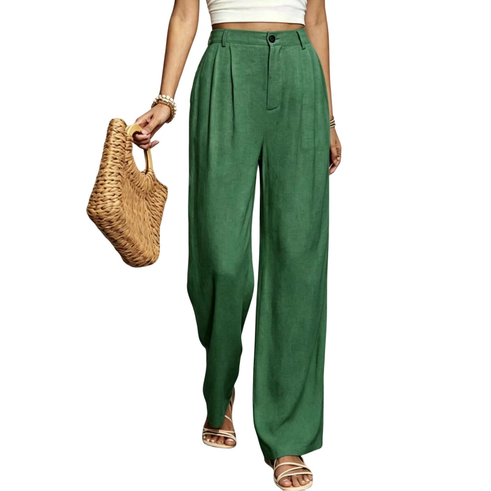 

Women s High Waist Wide Leg Trousers Pleated Front Loose Fit Long Pants with Button and Zip Closure for Casual Office Wear XXL