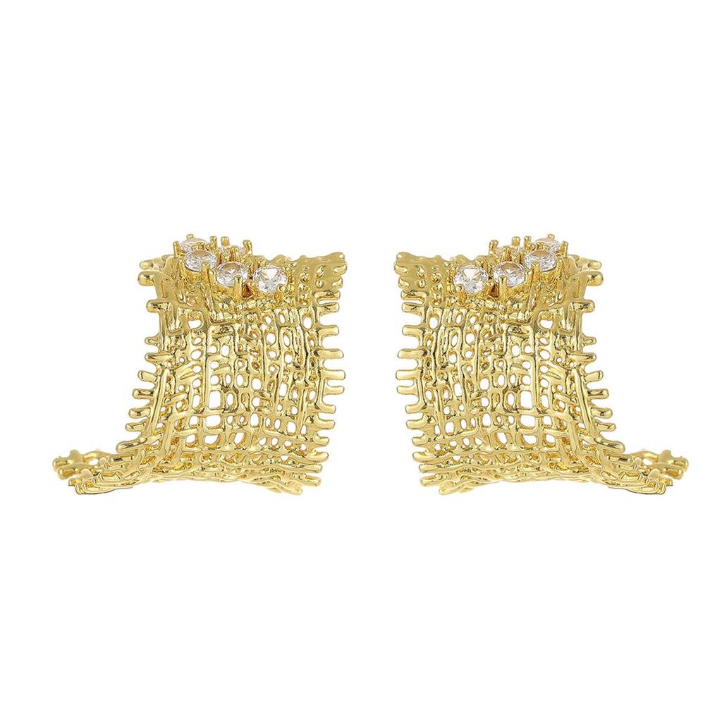 Elegant Zirconia and Hemp Rope Woven Earrings - Unique Micro-set Studs In European-American Light Luxury Style