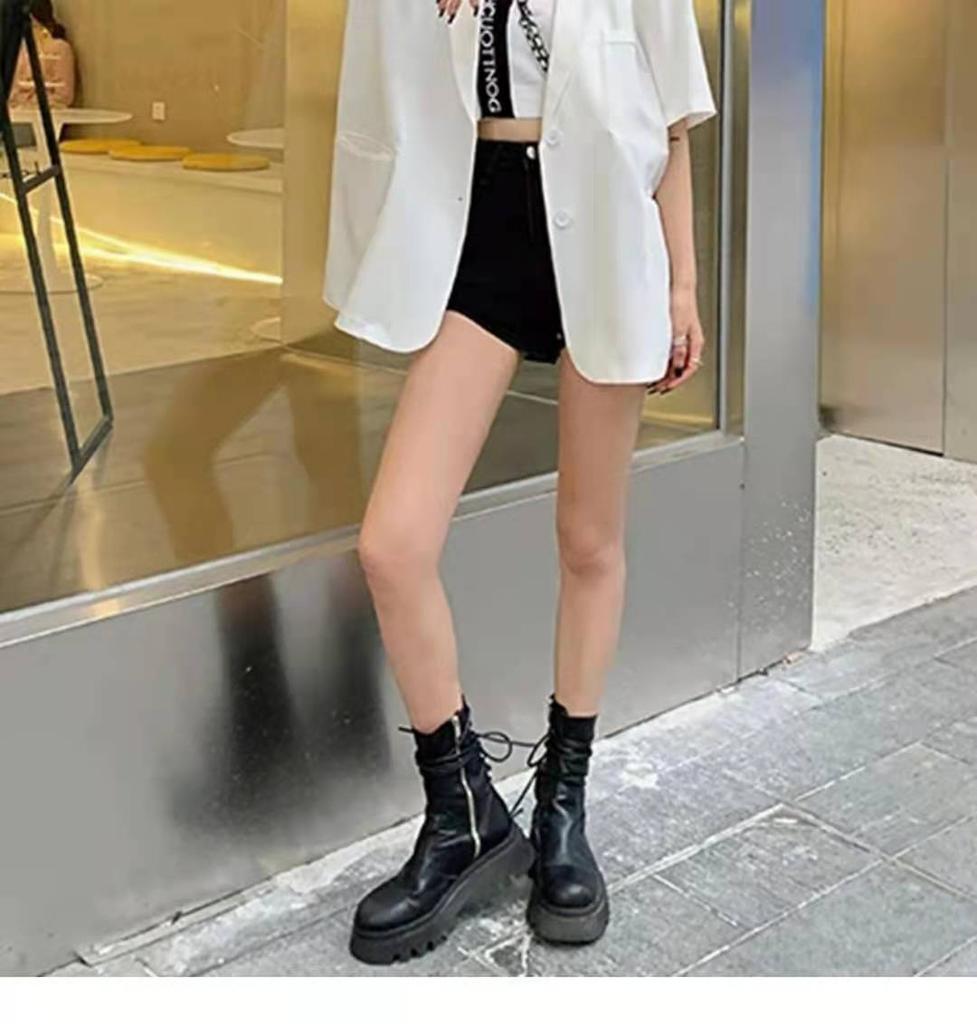 Thick-soled Martin Boots 2025 Autumn and Winter New Women's Soft Leather Spice Girls Short Boots Shorty Music Rear Lace-up Side Zipper Knight Boots