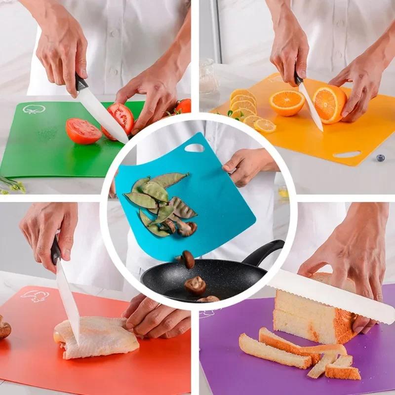 6Pcs Plastic Nonslip Chopping Block Easy To Clean Colorful Cutting Mat Flexible Fruit Vegetable Cutting Board Home Kitchen Tools