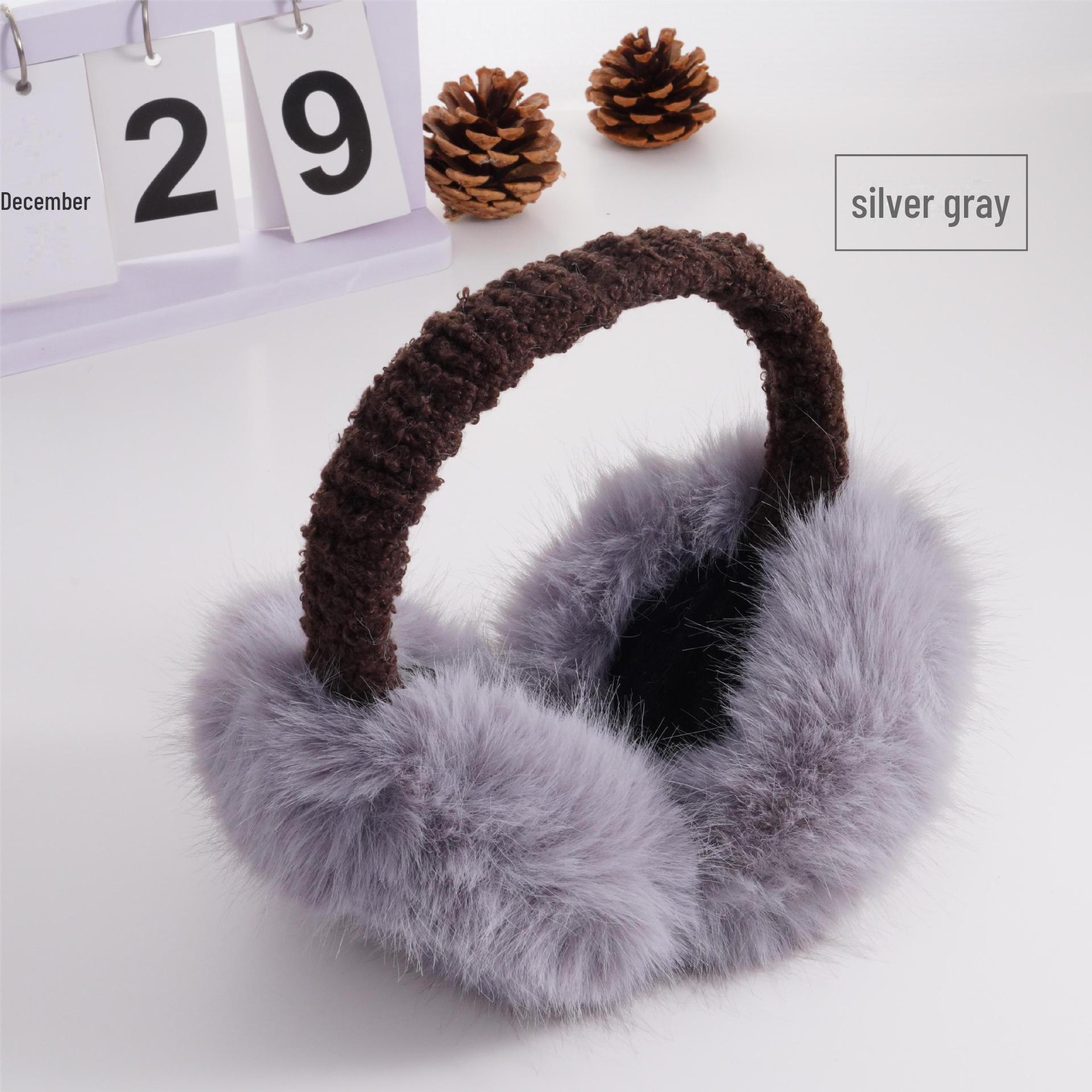 

Fluffy Soft Plush Windproof Earmuffs - Foldable, Cute, and Antifreeze for Women One Size серебряный серый