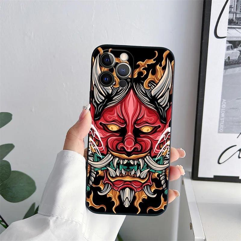 Samurai Hannya Mask Tattoo Phone Case for iPhone 11 15 Pro Max Case Coque 14 Plus 13 Pro 12 11 X S XR 7 8 SE 2020 TPU Soft Cover