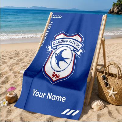 Custom Name Cardiff Crest Personalized Microfiber Beach Towel, Quick-Dry, Ideal for Summer Travel, Beach Essential, Swimming