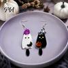 Lightweight Acrylic Statement Earrings 1 Pair Halloween Earrings, Black White Ghost Drop Dangle with Novelty Jewelry for Parties Witch Hat Bat