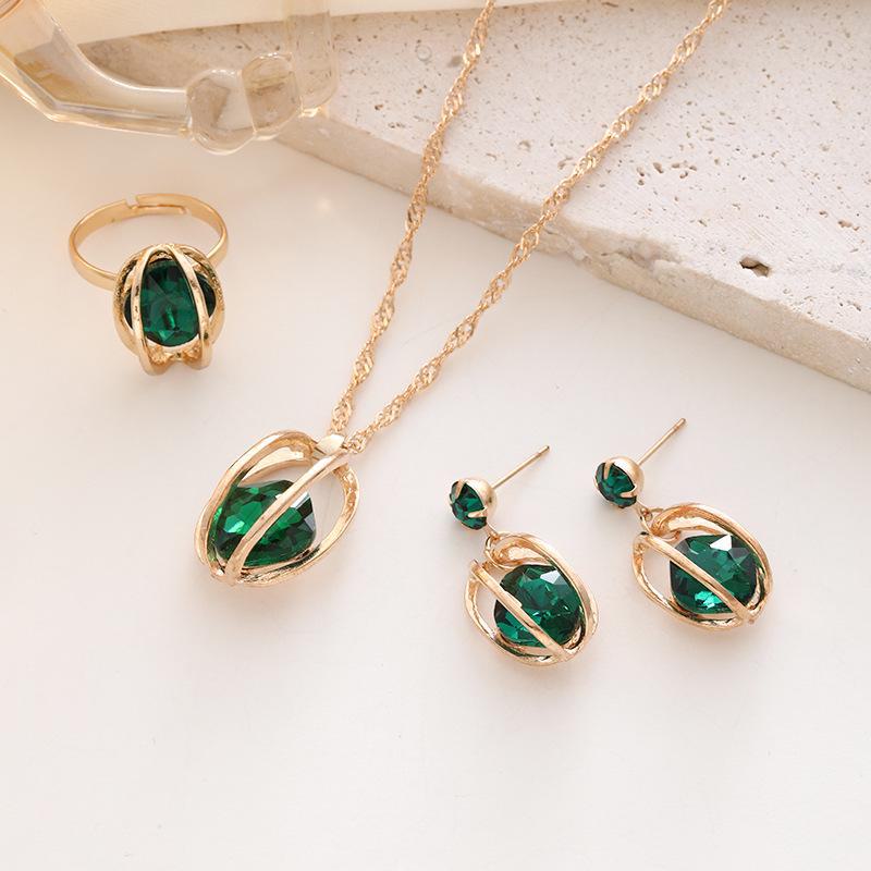 

Модный женский комплект украшений в форме капли с геометрическим узором - ожерелье и серьги CK0363 3-piece set зелёный