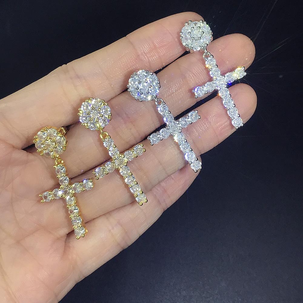 Big Cross Drop Earrings for Women Fashion Jewelry Punk Gold Color Hip Hop Zircon Earring Studs Men Ear Accessories OHE007