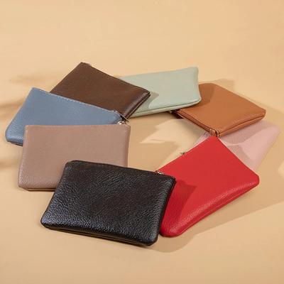 Carteira unissex nova com zíper, porta-moedas de couro ultrafino, cor sólida, curta, para cartões, moedas, chaves, bolsa de mão, carteira feminina e masculina