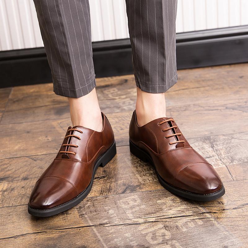 Spring and Autumn Lace-Up Business Leather Shoes Large Size Dress Leather Shoes Professional Office Black Oxford Leather Shoes Men