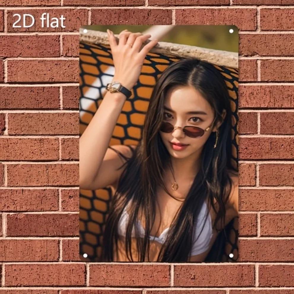 

HD Metal Tin Sign Stylish Asian Beauty in White Bikini Sunglasses Wall Art Retro Metal Plaque for Home Decor x Inch 20x30cm（7.8x11.8inch）