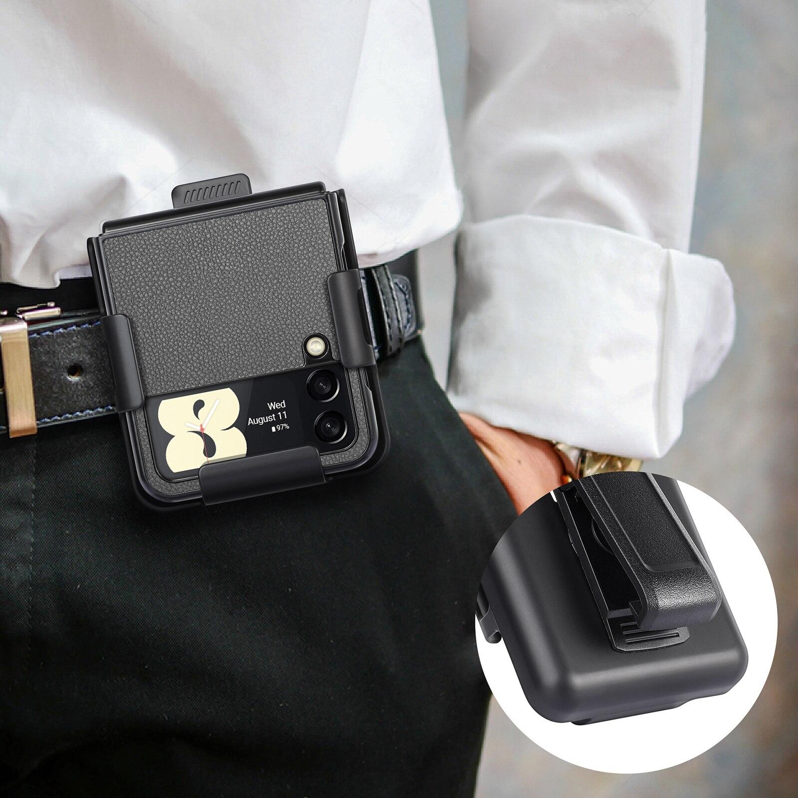 

Кожаная сумка с защитой от пыли, чехол-держатель для Samsung Galaxy Z Flip 4 5G Flip3 Flip4 Flip 3 Zflip4, чехол для телефона Funda for Samsung Z Flip 4 чёрный