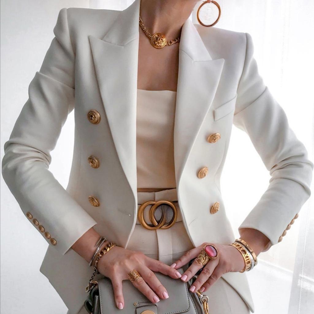 QICED Women's Autumn and Winter Solid Colour Fashion Casual Suit Short Jacket