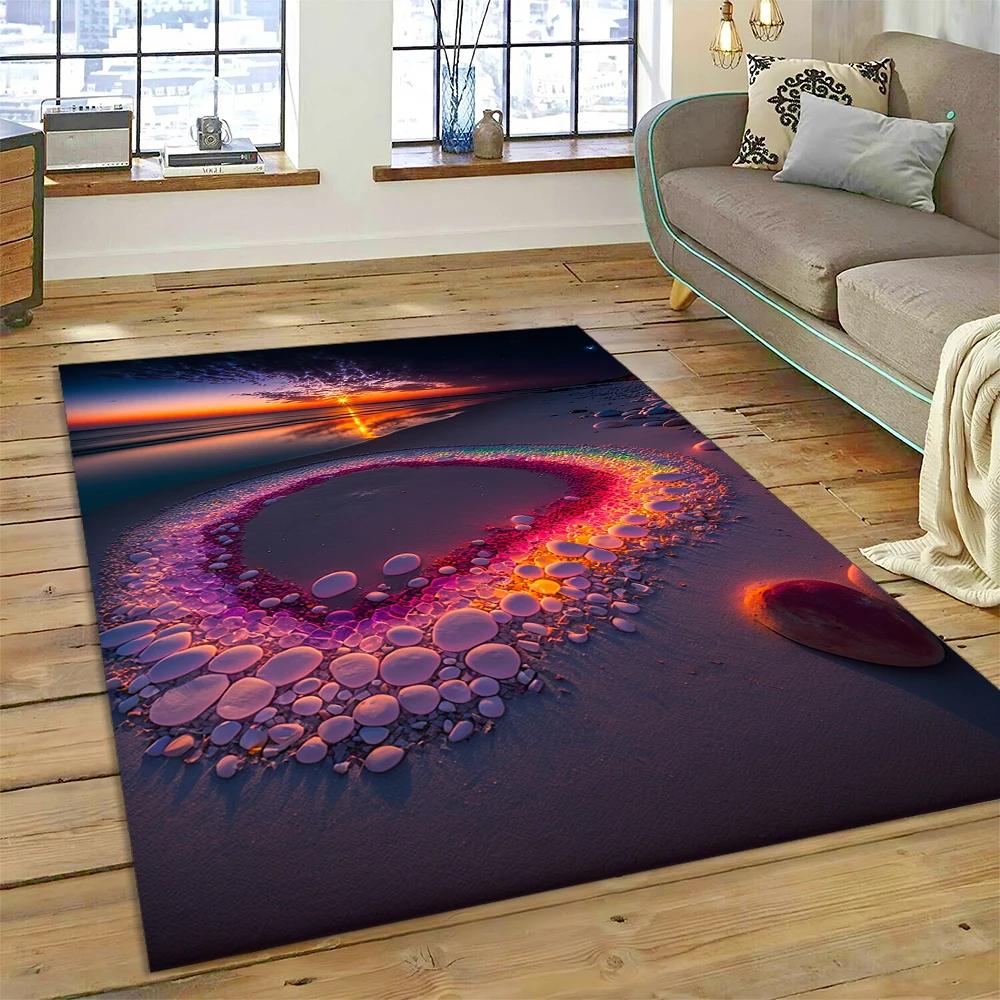 2025 New Style Colorful Pebble Rainbow Road Beach Stone Scenery Carpet Rug for Living Room Bedroom Home Sofa,Non-slip Floor Mat