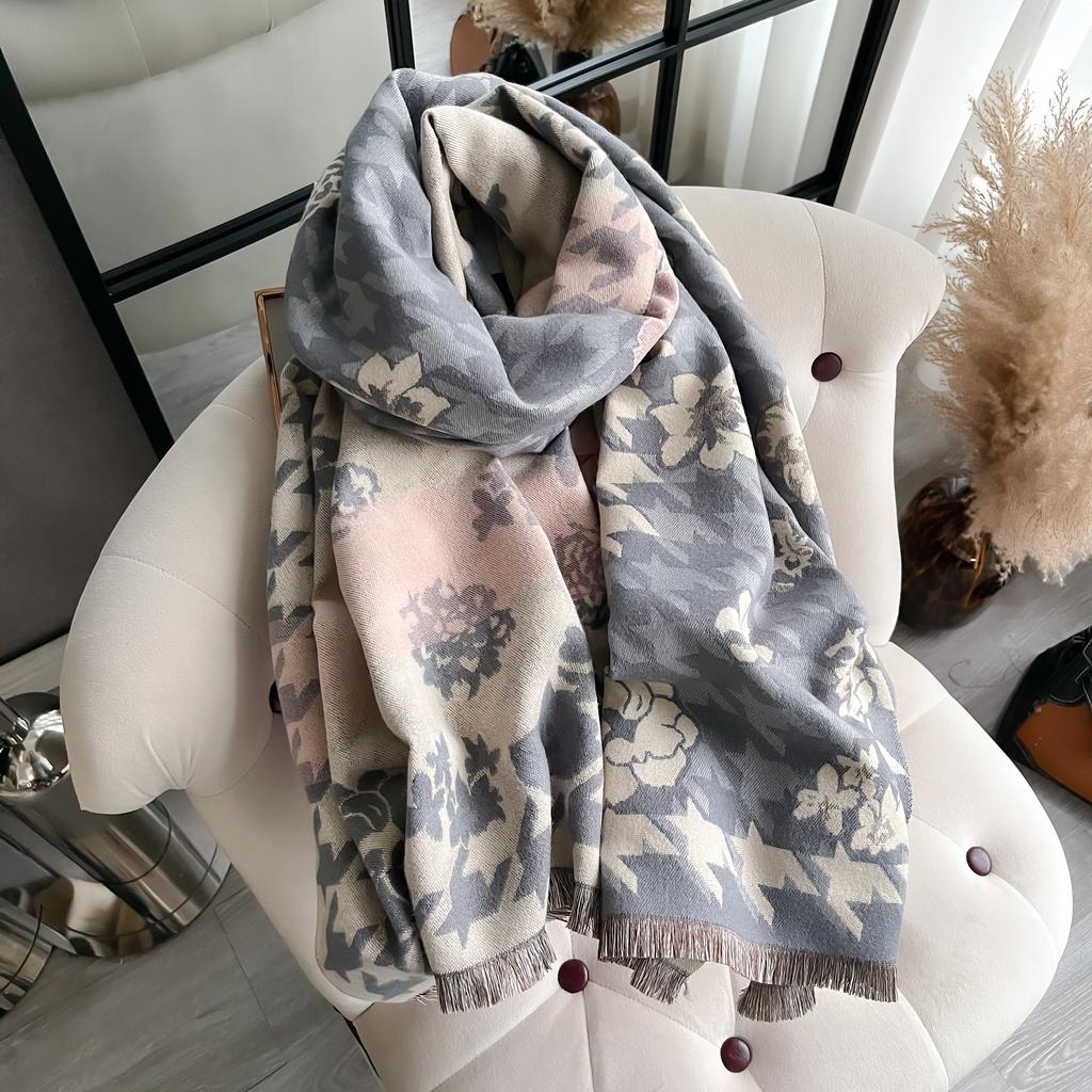 Luxury Cashmere Floral Scarf Winter Women Pashmina Shawls Warm Blanket Wraps Female Foulard Bandana  Thick Scarves Hijab