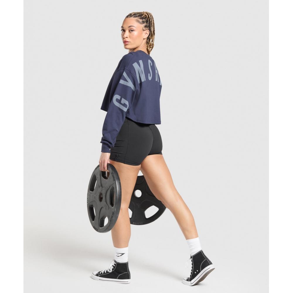 Gymshark Wordmark Graphic Long Sleeve Top Heavy Blue B2c8u Uctn