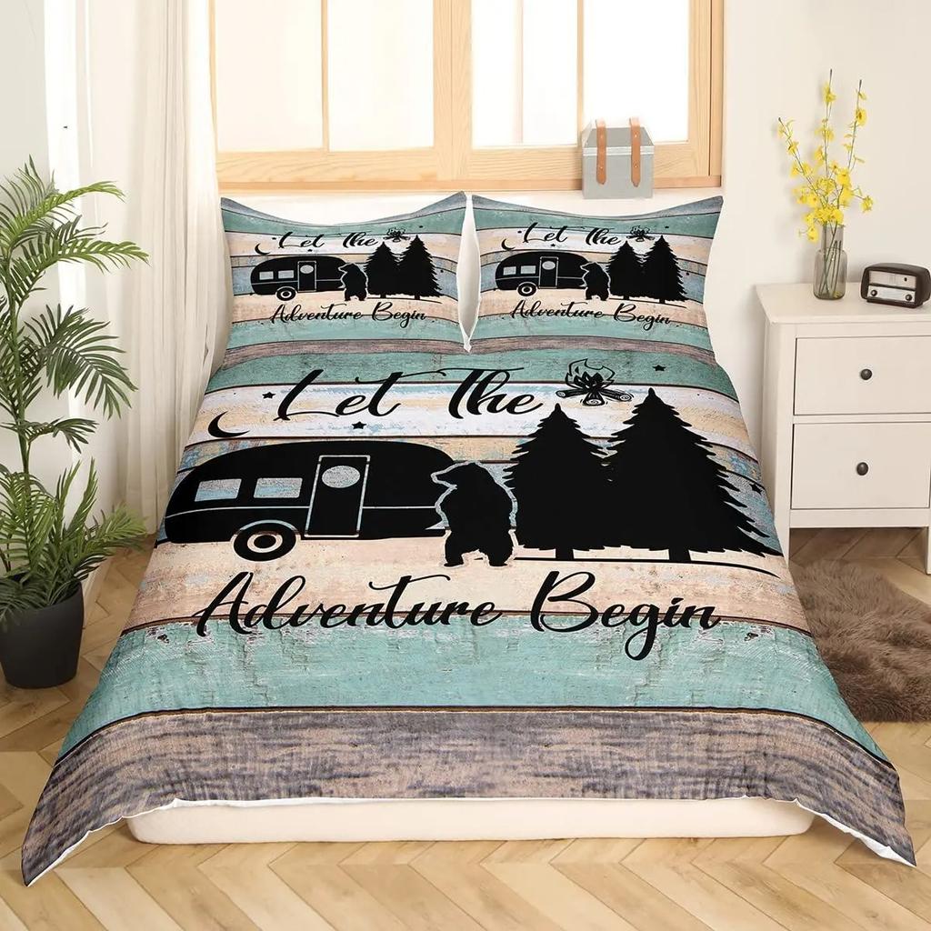 Comforter Happy Camping Bedding Set Single Twin Full Queen King Size Polyester Bedroom Aldult Kids Comforter Set