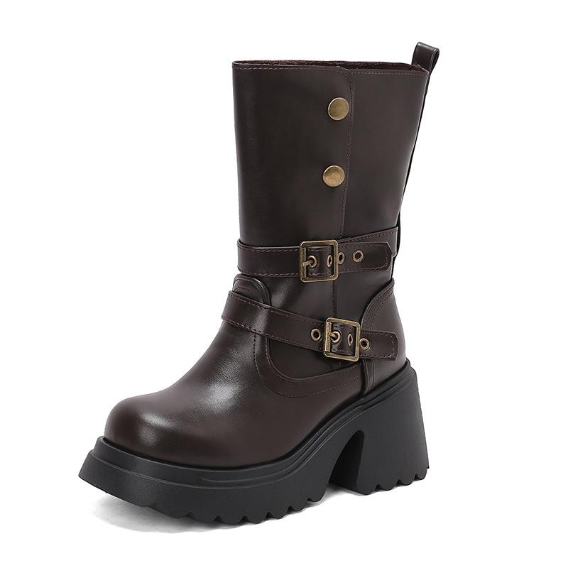 Metal Chain Belt Buckle Medium Tube Fashion Boots Thick-Soled Muffin Casual Boots Martin Boots 40-45