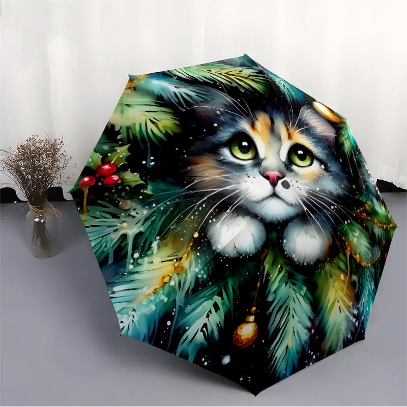 1pc Christmas Cat Automatic Umbrella - Automatic Opening And Closing, Sturdy Iron Frame, Formal Occasions yy251018130