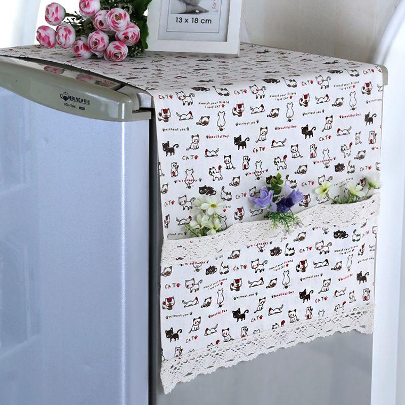 

Пылезащитный чехол-полотенце для холодильника Пасторальное хранение Хлопок и лен Чехол для однодверного холодильника Ткань Пылезащитная ткань Ручная работа Чехол для рефрижератора Happy Cat Single door refrigerator towel 48*130cm