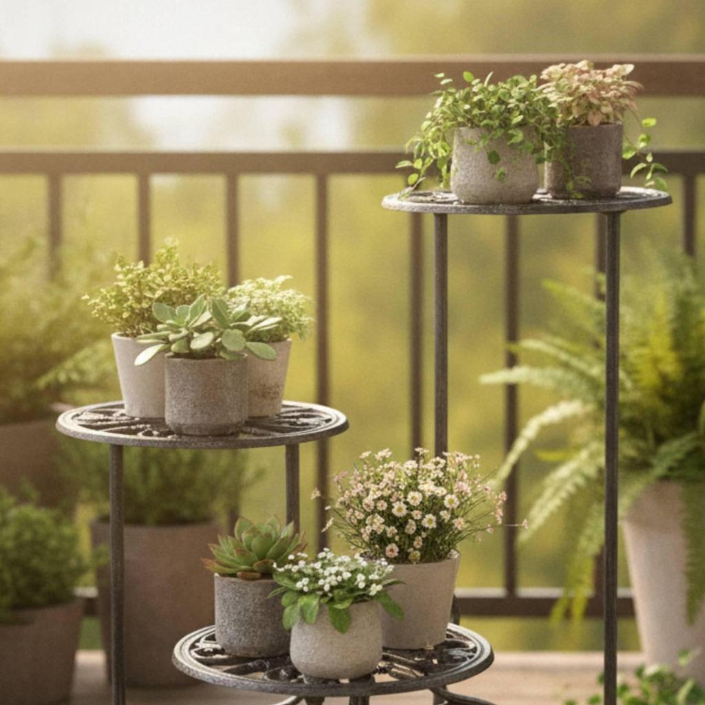 3-Tiers Plant Stand Black Metal Display Rack Vintage-Style Holder