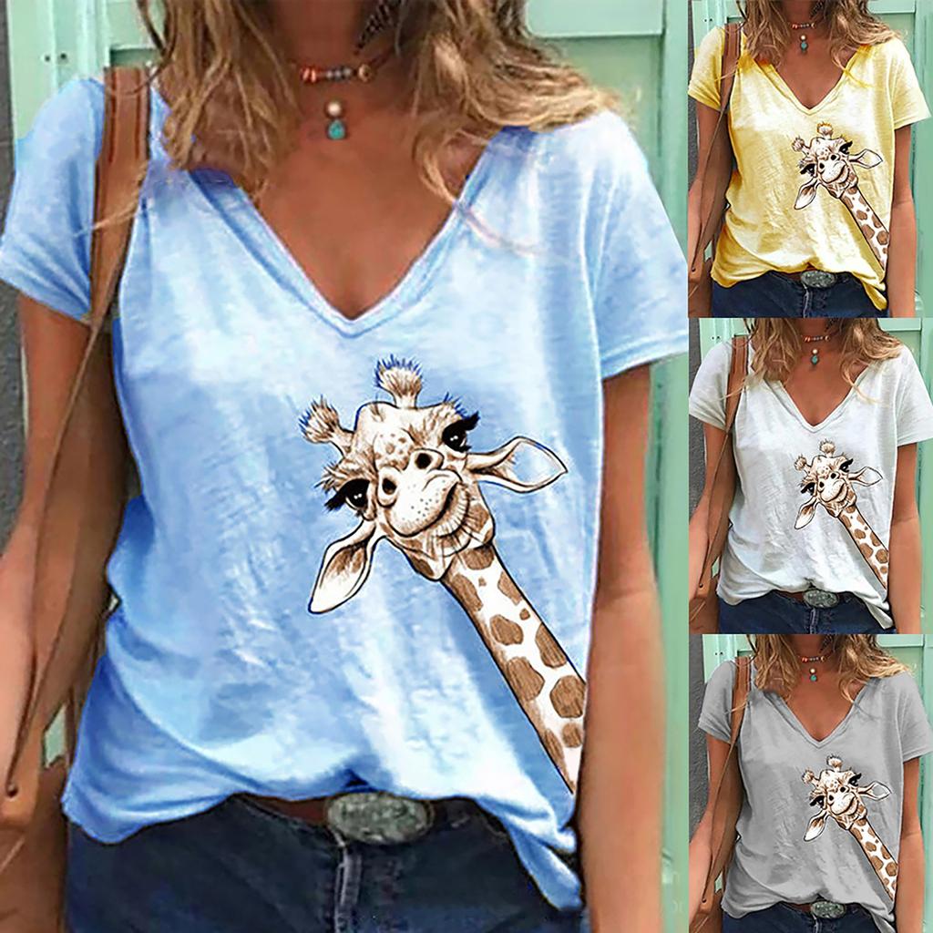 Women Summer Tops Loose Giraffe Soft Causal Short Sleeve T-shirt Top Blouse