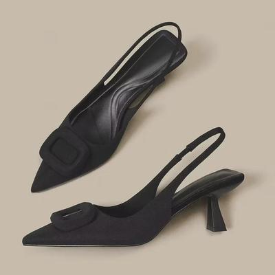 Women's French Style Low-Heeled Breathable Stiletto Sandals with Buckle Strap